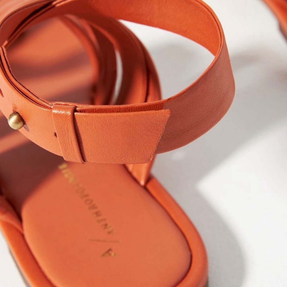Anthropologie Strappy Puffy Strap Orange Leather‎ Sandals Sz. 9 - Picture 4 of 4